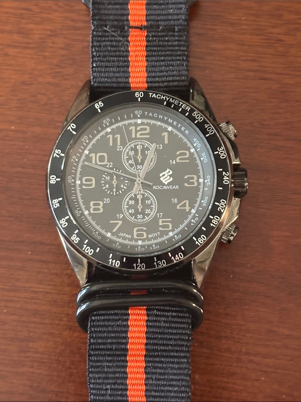 Men’s 45mm Rocawear Black Dial Chronograph style Watch with NATO Band